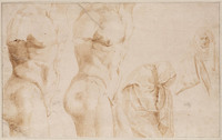 A 043
<br/>
Studies van Apollo-torso; vrouw in ruime mantel
<br/>
<em>Bandinelli, Baccio (1493-1560) - omgeving van</em>